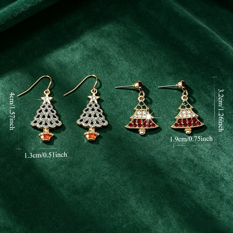 4pcs Colorful Christmas Tree Dangle Earrings, Gift Set